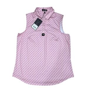 Bad Birdie Women's Sleeveless Golf Polo Pink Geo Print L NWT MSRP$78